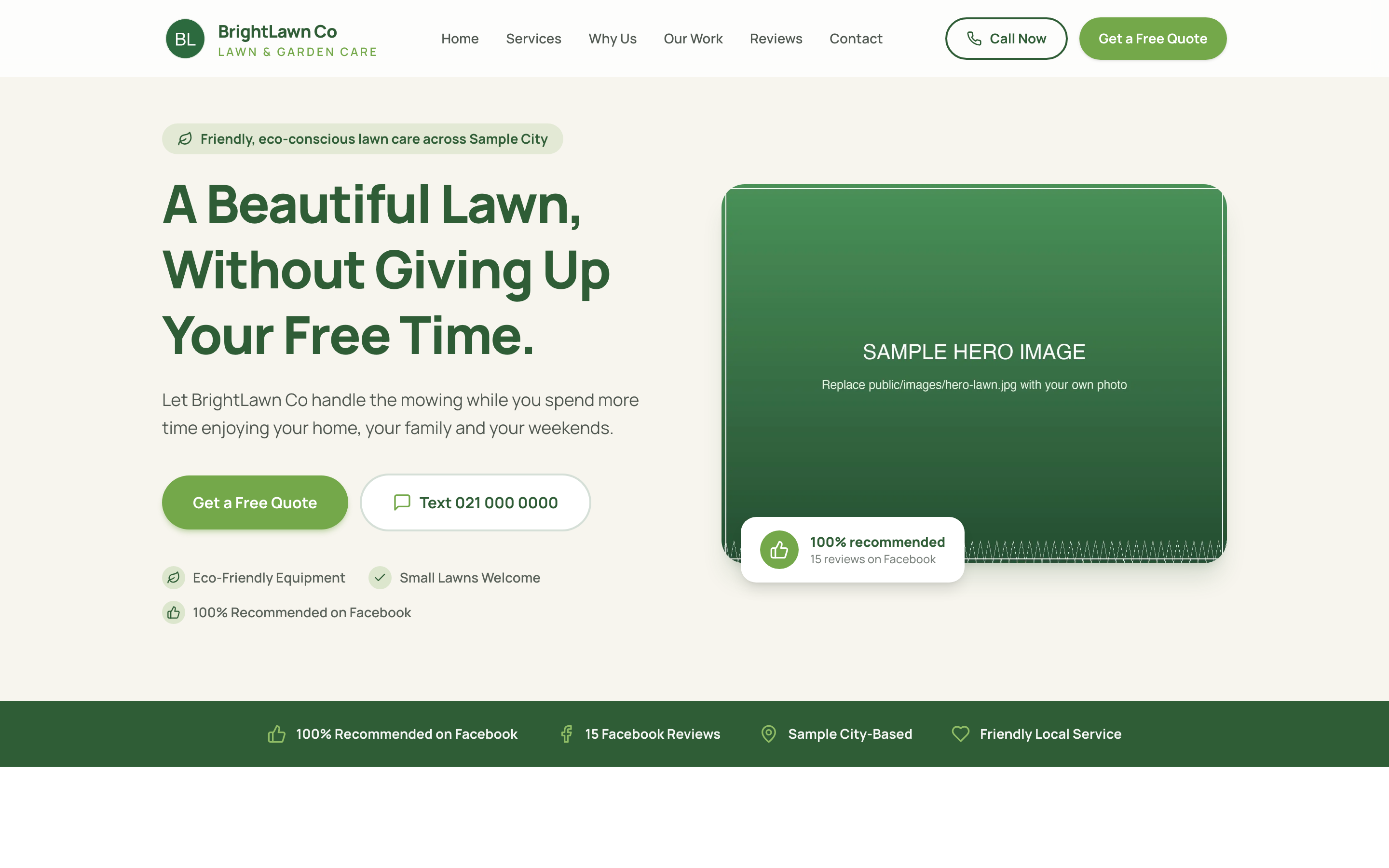 One-page business site hero section